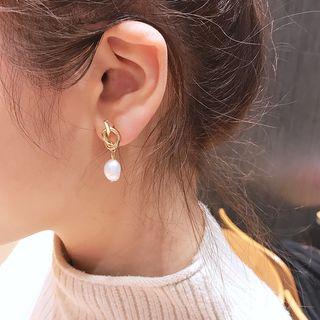 925 Sterling Silver Faux Pearl Drop Earring 1 Pair - Gold - One Size