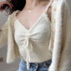 Cropped Floral Button Cardigan / Camisole Top