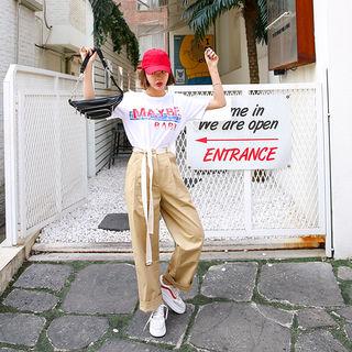 Inset Webbing-belt Wide-leg Pants