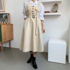 Buttoned Belted Long Pinafore Dress