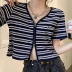 Short-sleeve Striped Zip Top