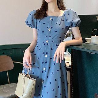 Dotted Square-neck Midi Dress As Shown In Figure - One Size