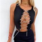 Lace-up Chain Cropped Tank Top