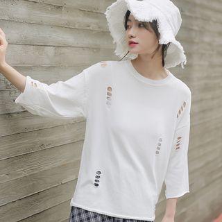 Distressed 3/4-sleeve Top
