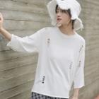 Distressed 3/4-sleeve Top