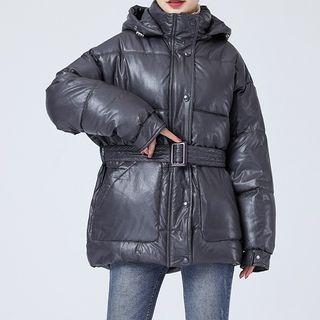 Hooded Tie-waist Padded Jacket