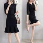 3/4-sleeve Ruffle Hem Mini Dress