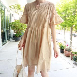 Lace-trim Pintuck A-line Dress