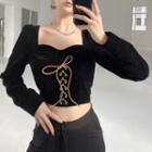 Long Sleeve Tie-front Velvet Top