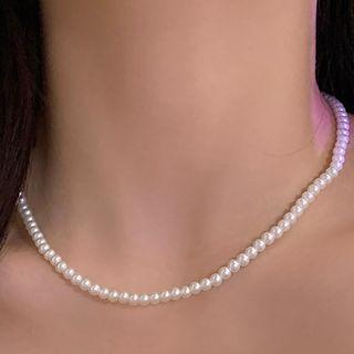 Faux Pearl Necklace 1 Pc - White & Gold - One Size