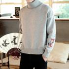 Turtleneck Fish Embroidered Sweater
