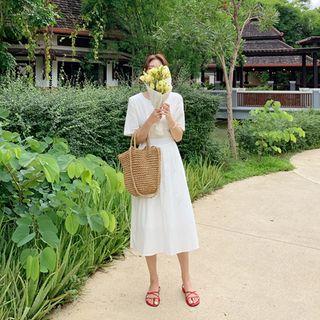 Tie-back Slit-waist Long Dress Ivory - One Size