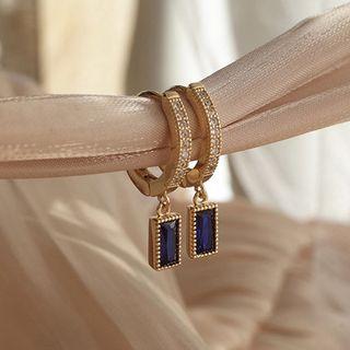 Gemstone Huggy Earring 1 Pair - Gold + Grayish Purple - One Size