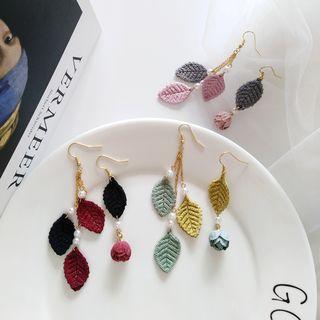 Asymmetric Faux Pearl Leaf Hook Drop Earring