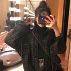 Tweed Long-sleeve Loose-fit Jacket / Plain Turtleneck Top / Glittered Pleated Skirt