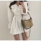 Long-sleeve V-neck Drawstring Mini A-line Dress