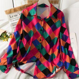 Argyle Loose-fit Long Shirt Red - One Size