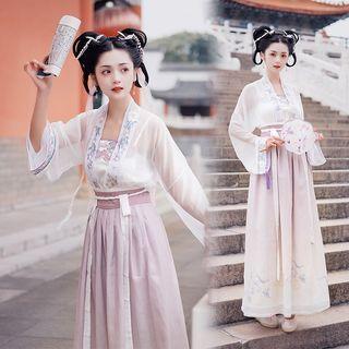 Traditional Chinese Long-sleeve Floral Dress Set