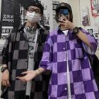 Elbow-sleeve Checkered Shirt