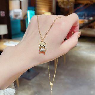 Ox Rhinestone Pendant Necklace X393 - Gold - One Size