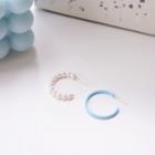 Faux Pearl Alloy Asymmetrical Open Hoop Earring 1 Pair - 925 Silver - Blue & White - One Size