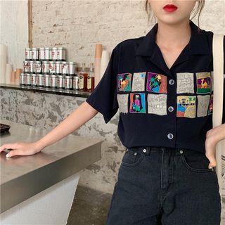 Embroidered Shirt Dark Blue - One Size