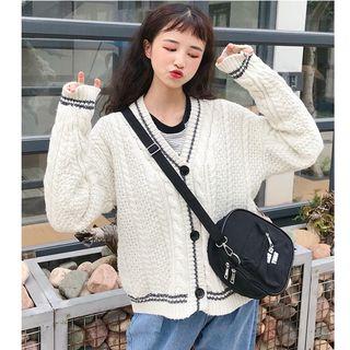 V-neck Cable Knit Cardigan White - One Size