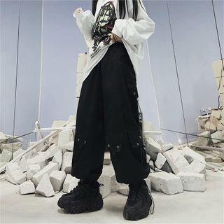 Drawstring Hem Elastic-waist Cargo Pants