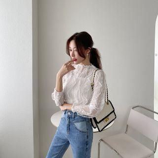 Lettuce-edge Lace-trim Sheer Blouse