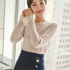 Lace-cuff Textured Knit Top