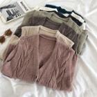 V-neck Buttoned Cable Knit Vest