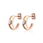 Simple Personality Plated Rose Gold Geometric Round 316l Stainless Steel Stud Earrings With Cubic Zirconia Rose Gold - One Size