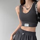Labeled Cropped Knit Tank Top