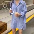 Long-sleeve Striped Shirt Stripe - Blue Shirt - One Size