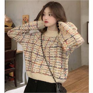 Mock-turtleneck Plaid Sweater