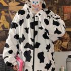 Cow Print Zip-up Hooded Jacket