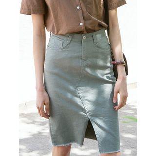 Cutout-front Fringed-hem Skirt