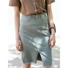 Cutout-front Fringed-hem Skirt