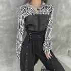 Zebra Print Paneled Long-sleeve Crop Top