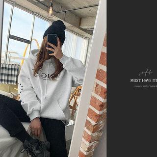 Kangaroo-pocket Letter Hoodie Blue - One Size