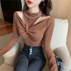 Long-sleeve Twisted Cutout Top