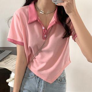 Short-sleeve Irregular Cropped Polo Shirt