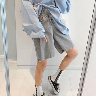 High-waist Fray-hem Straight-cut Shorts