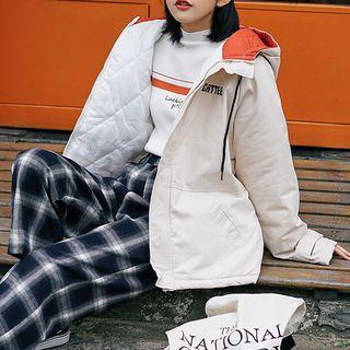 Lettering Hooded Padded Zip Jacket Almond - One Size