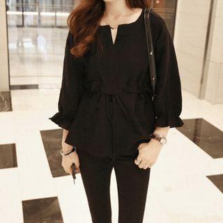 Puff-sleeve Open Placket Blouse