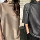 Elbow-sleeve Turtleneck Fleece Top