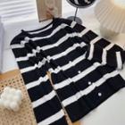 Long-sleeve Striped Cardigan Striped - Black & White - One Size