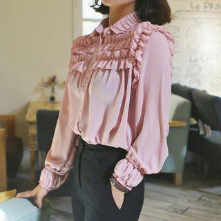 Frill-trim Faux-pearl Button Shirt