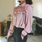 Frill-trim Faux-pearl Button Shirt