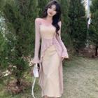 Long-sleeve Mock Two-piece Maxi Sheath Dress